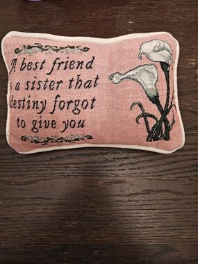 Pink Sentimental Accent Pillow with Floral Embroidery